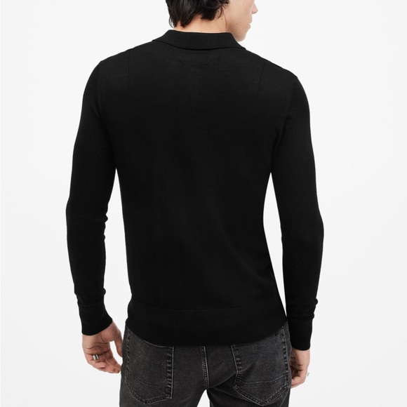ALL SAINTS Mode Merino Long Sleeve Polo Shirt - Picture 5 of 8